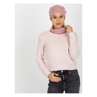 Světle růžová zimní sada šály a čepice s nápisem LA-KMPL-526.84-light pink