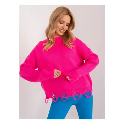 Neonově růžový oversize děrovaný svetr BA-SW-0559.26-fluo pink