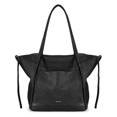 Černá kožená prostorná shopper bag Solier Lusso (FL28 LUSSO BLACK)