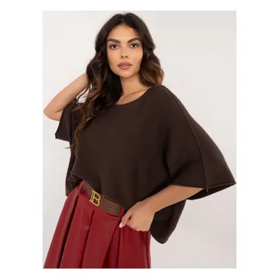 Hnědý dámský oversize svetr s krátkým rukávem IT-SW-0811.82P-brown