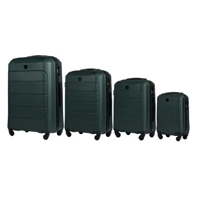 Tmavě zelená sada 4 skořepinových kufrů GAN01, Luggage 4 sets (L,M,S,XS) Wings, Dark Green