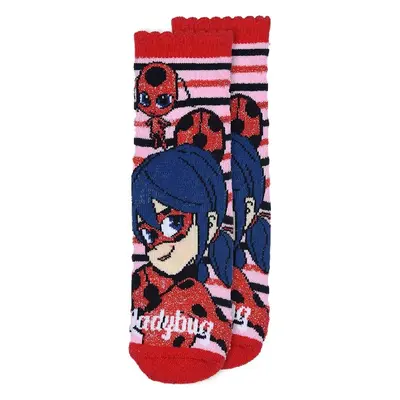 Červeno-růžové pruhované ponožky s potiskem Miraculous Ladybug