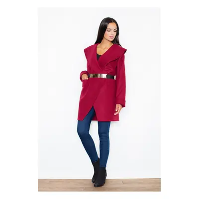 Červený elegantní kabát se zlatým páskem M407 Deep red