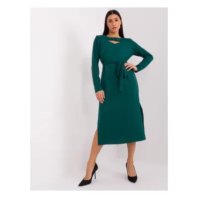 Tmavě zelené midi šaty s páskem LK-SK-509447.75P-dark green