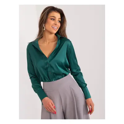 Tmavě zelená lesklá elegantní košile -LK-KS-509548.50-dark green