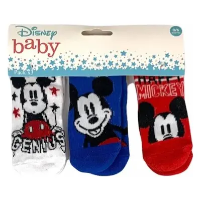 SET TŘÍ PÁRŮ PONOŽEK MICKEY MOUSE - BÍLÁ/MODRÁ/ČERVENÁ