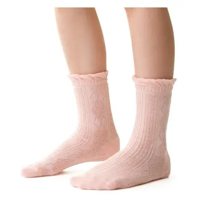 RŮŽOVÉ DÍVČÍ PONOŽKY S HÁČKOVANÝM VZOREM ART.014 DO464, LIGHT PINK 3D