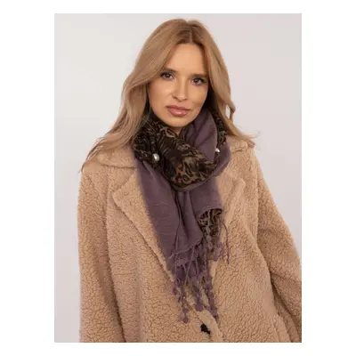 Fialovo-hnědý dámský šál se zvířecím vzorem a třásněmi AT-SZ-0247.83P-purple-brown