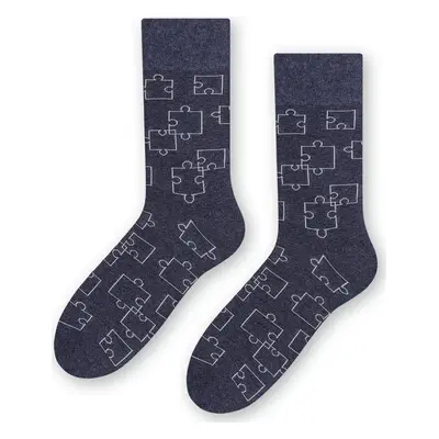 ŠEDOMODRÉ PÁNSKÉ PONOŽKY S MOTIVEM PUZZLE ART.084 XR005, DENIM MELANGE