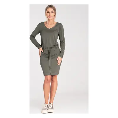 Tmavě zelené dámské sportovní šaty s dlouhým rukávem M1049 Olive green