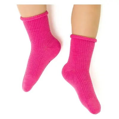 TMAVĚ RŮŽOVÉ NEKOMPRESNÍ DĚTSKÉ MERINO PONOŽKY ART.130 MD019, PINK MELANGE - PRESSURE FREE