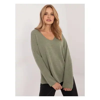 Khaki dámský oversize svetr s lesklou nití DHJ-BZ-19238.26-khaki