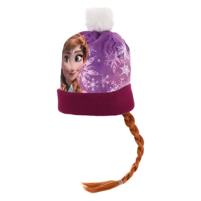 Fialová čepice s bambulí a copem Frozen