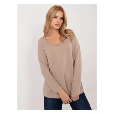 Béžový dámský oversize svetr s lesklou nití DHJ-BZ-19238.26-beige