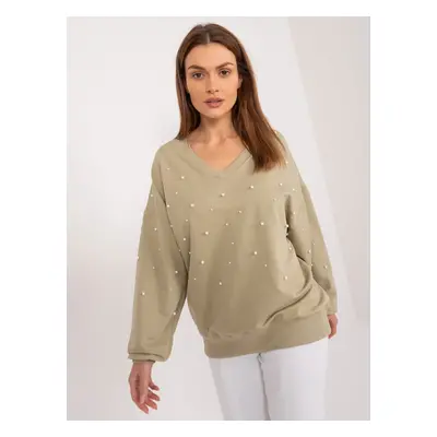 Khaki oversize mikina s výstřihem a aplikací FA-BL-9369.73-khaki