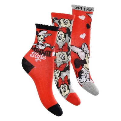 TROJBALENÍ DÍVČÍCH PONOŽEK MINNIE MOUSE - ČERVENÁ/ŠEDÁ/ČERVENÁ