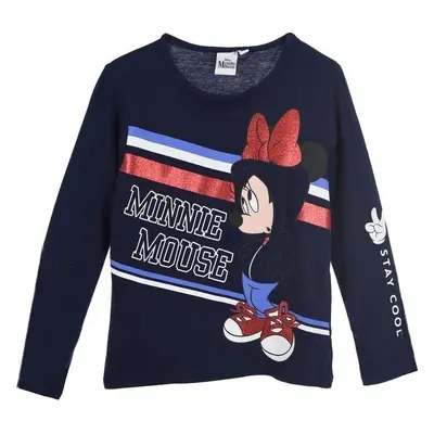 TMAVĚ MODRÉ DÍVČÍ TRIČKO MINNIE MOUSE S TŘPYTIVÝM POTISKEM