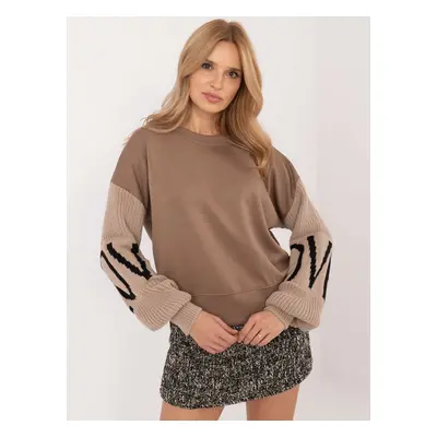 Dámská béžová mikina s pletenými rukávy MI-BL-M5975.26P-beige