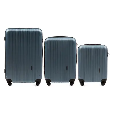 Petrolejová sada tří cestovních kufrů FLAMINGO 2011, Luggage 3 sets (L,M,S) Wings, Silver blue