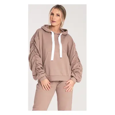 BÉŽOVÁ DÁMSKÁ BAVLNĚNÁ MIKINA KAPUCÍ M1055 BEIGE