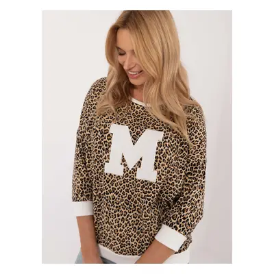 Dámská mikina s leopardím vzorem a bílými manžetami RV-BZ-A-207.47-beige