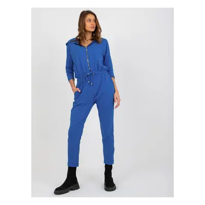 Tmavě modrý overal se zipem, kapucí a 3/4 rukávy RV-KO-7824.04-dark blue