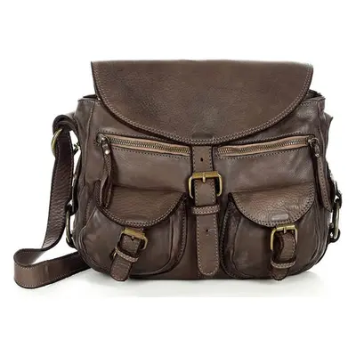 MARCO MAZZINI Hnědá kožená messenger bag s kapsami (v149e)