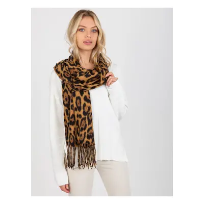 Světle hnědá šála s leopardím potiskem AT-SZ-1-892.39P-camel