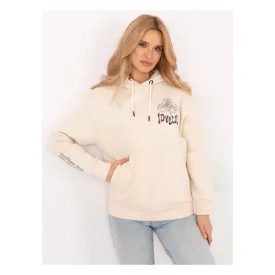 Krémová dámská mikina potiskem a kapsami D10600T02420L-beige