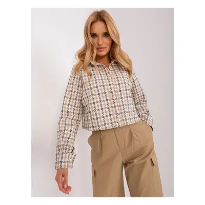 Béžová károvaná crop košile LK-KR-509432.27-beige