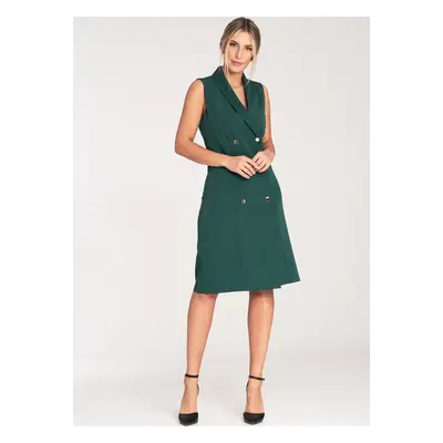 Tmavě zelené elegantní midi šaty bez rukávů M1067 Green