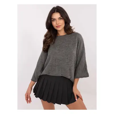 Tmavě šedý svetr s 3/4 rukávem DHJ-SW-9314.04P-dark grey