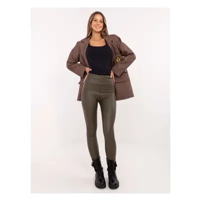 Khaki dámské zateplené koženkové legíny NM-LG-TR1853.23-khaki