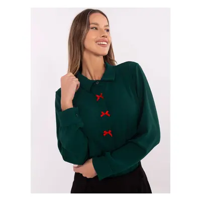 Tmavě zelená dámská elegantní košile s mašlemi MI-KS-91540.59P-dark green