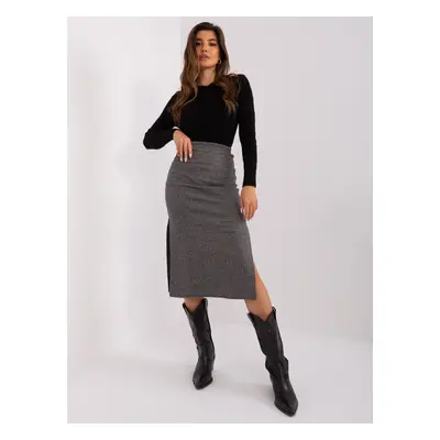 Tmavě šedá midi sukně s rozparky na bocích LK-SD-509400.87P-dark grey