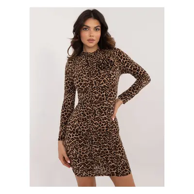 Dámské vypasované šaty s leopardím vzorem DHJ-SK-19887-3.08P-black-beige