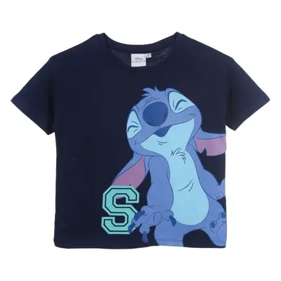 Tmavě modré dívčí bavlněné tričko Stitch