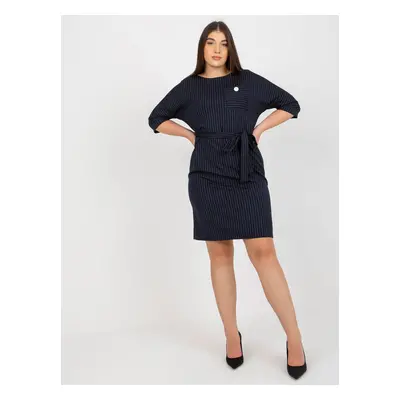 Tmavě modré šaty s páskem -LK-SK-507724.10-dark blue