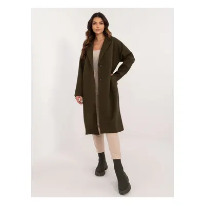 Dámský khaki klasická kabát s kapsami TW-PL-BI-7298-2.14-khaki