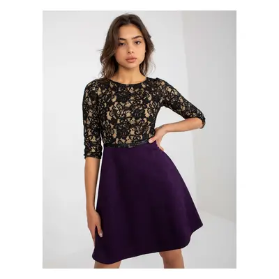 Tmavě fialové šaty s krajkovým topem -LK-SK-506582.04P-dark purple