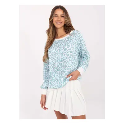 Bílo-modrá dámská oversize halenka s leopardím vzorem MI-BZ-M742.86-white-mint