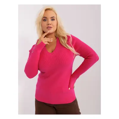 Tmavě růžový žebrovaný svetr s výstřihem PM-SW-PM-3770.30-fuchsia