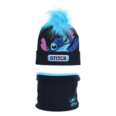 Tmavě modrý dívčí set čepice a nákrčníku Stitch