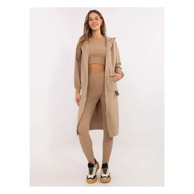 Tmavě béžová dámská třídílná souprava s mikinou na zip EM-KMPL-851.86P-dark beige