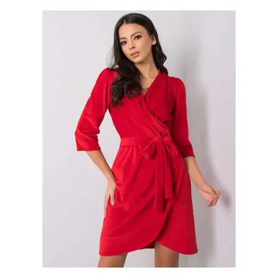 Červené elegantní šaty s páskem -LK-SK-508393.65-red