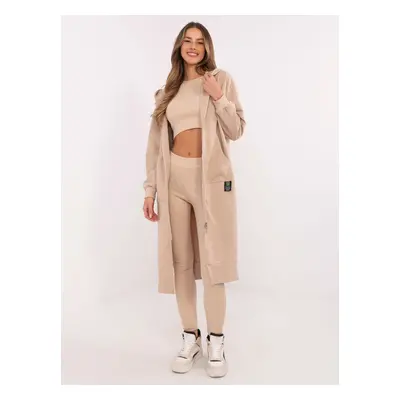 Béžová dámská třídílná souprava s mikinou na zip EM-KMPL-851.86P-beige