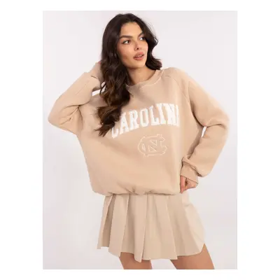 Béžová dámská oversize mikina bez kapuce EM-BL-857-1.02X-beige