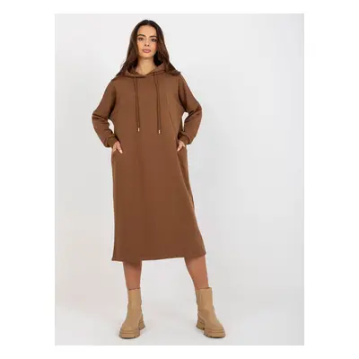 Hnědé dlouhé mikinové šaty RV-BL-8335.58P-brown