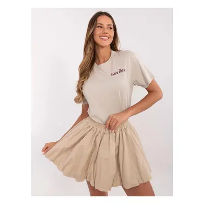 Dámské béžové tričko s potiskem na zádech D12022AC02645G-beige