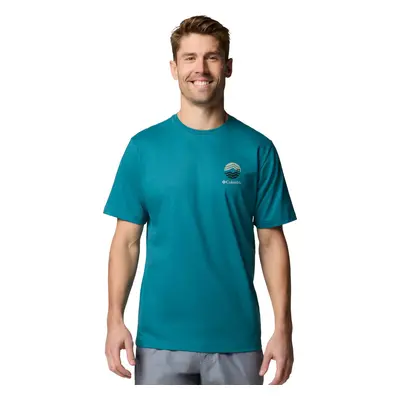 Tyrkysové pánské tričko s potiskem na zádech Columbia Kettle River Outdoor Tee 2120411364